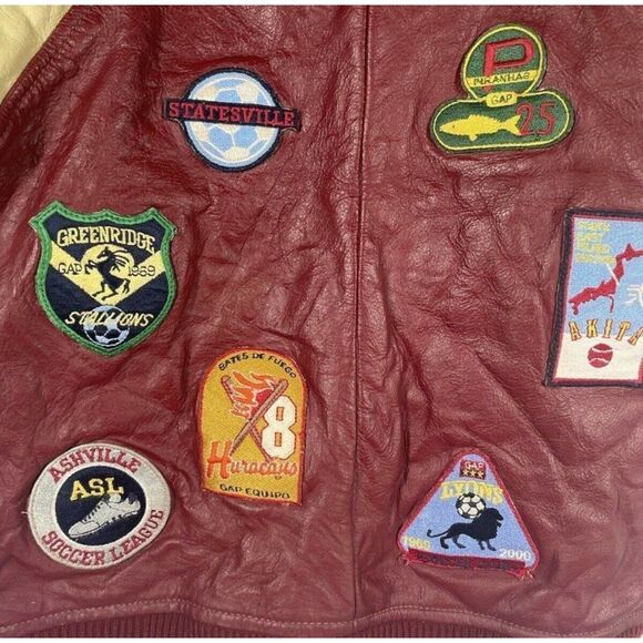 Vintage BABY GAP Red Leather Jacket w/ Sports Patches Varsity 4XL 4T Very Rare - Picture 7 of 7